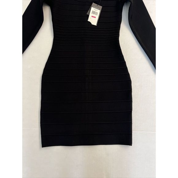 HERVE LEGER Black BANDAGE Zip-Up STRETCH RIB KNIT Bodycon MINI DRESS Sz L - Picture 9 of 12